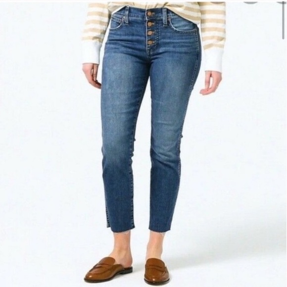 J. Crew Denim - J. Crew Vintage Straight Button Fly Dark Wash Raw Hem Ankle Jeans Size 30 TALL